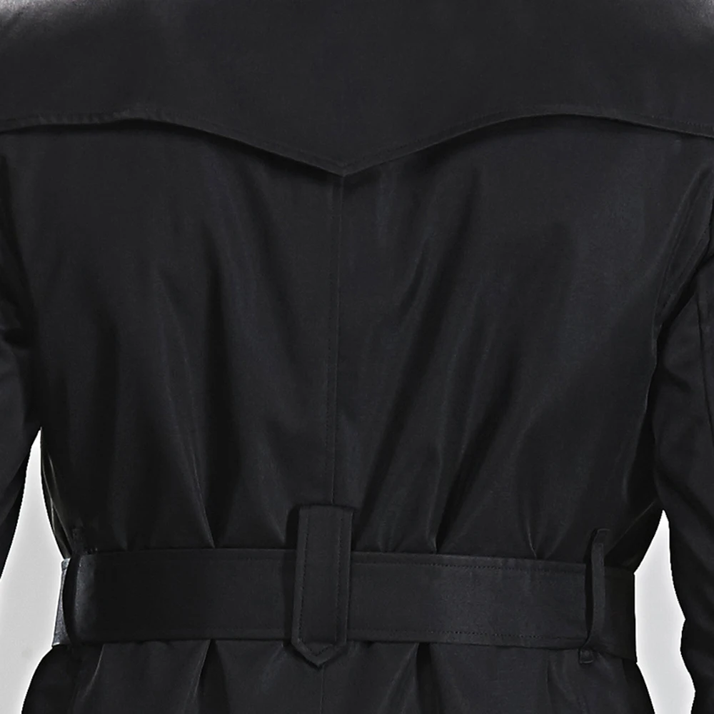 

Tomorrow never dies URSMART new winter double-breasted men's windbreaker split belted black long windbreaker