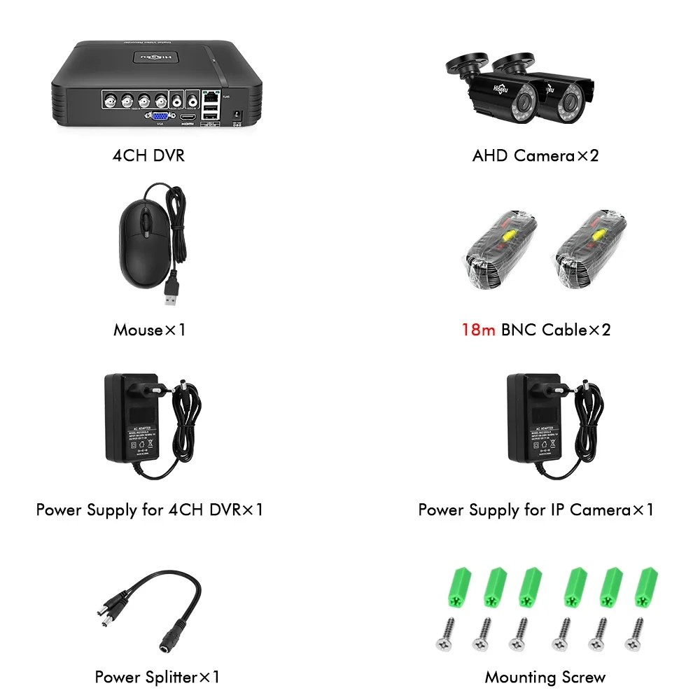 Hiseeu AHD камера безопасности 1080P видеонаблюдение 4CH 5 в 1 DVR инфракрасная система видеонаблюдения Водонепроницаемая Электронная почта оповещения XMeye - Цвет: Черный