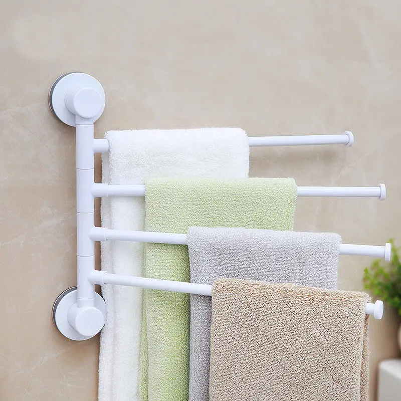 Towel Racks Bathroom Wall Mouned Folding Movable Bath Bar ABS 4 Layers Rack Nail-Free Sucke Toilet Rotate | Обустройство дома