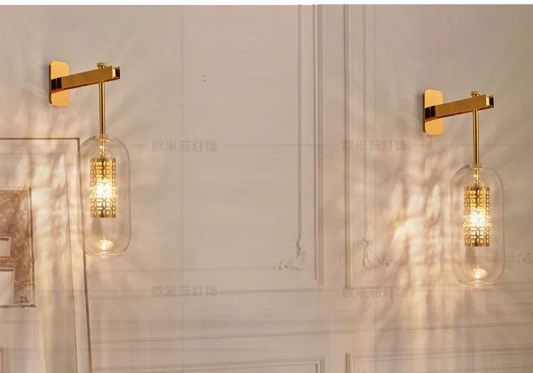 Koop Nordic Post-Moderne Licht Luxe Smeedijzeren Glazen Wandlamp Woonkamer Slaapkamer Bed Restaurant Lantaarn Creatieve Wandlamp