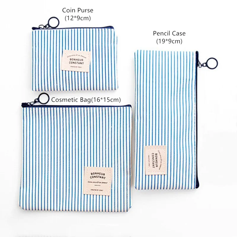 Striped-Blue Женская Портативная сумка для хранения косметики, дорожная Большая вместительная косметическая сумка парусина, красивая портативная косметичка, сумка-карандаш - Цвет: Striped-Blue