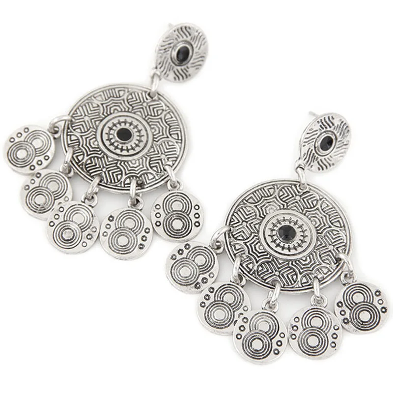 

Ethnic Vintage Round Shape Drop Earrings Women Bohemia Antique Gold/Silver Plated Dangle Earring Fashion Jewelry