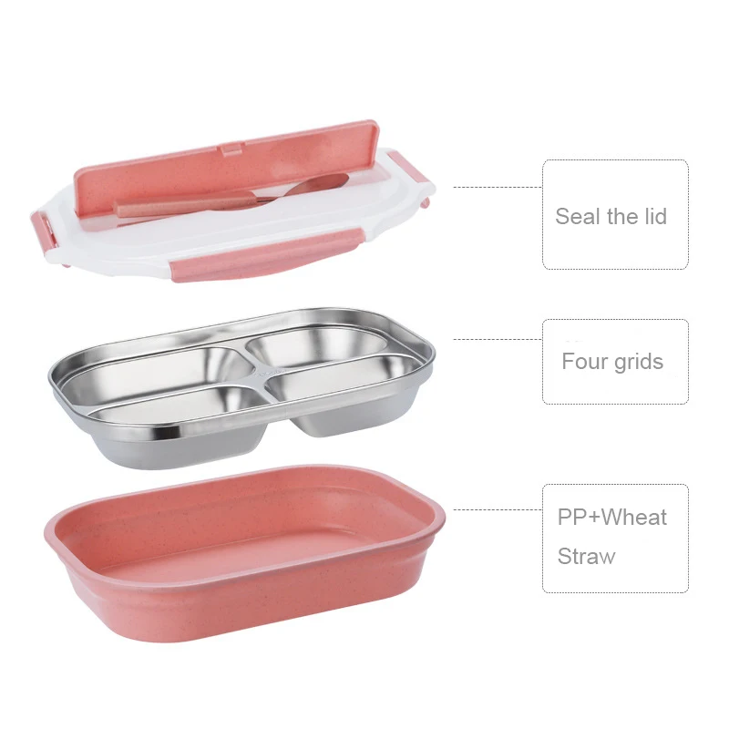 QuickDone пшеничной соломы Нержавеющая сталь бенто ланч бокс с отделениями