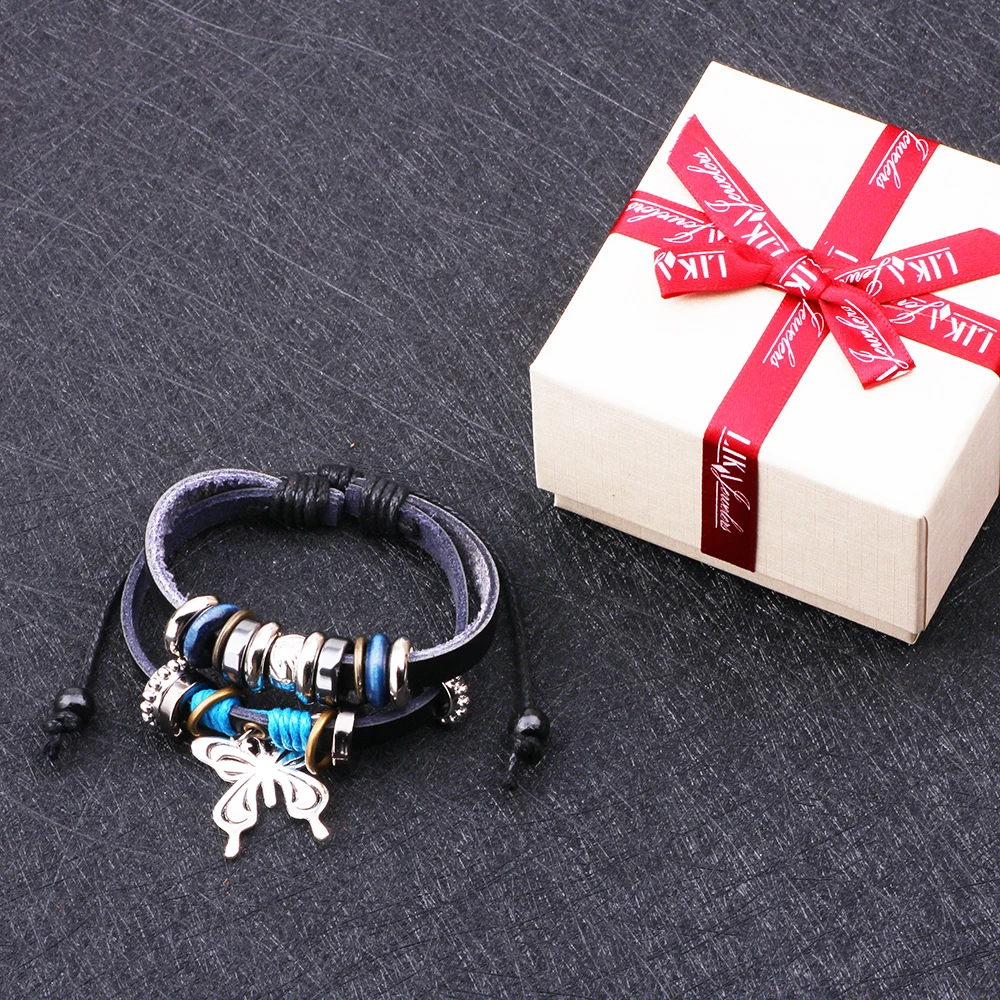 LIKA Newest Personality Charm Butterfly Bracelets Black Multiple Leather &amp Bangles For Women Men Drop Shipping Jewelry | Украшения и