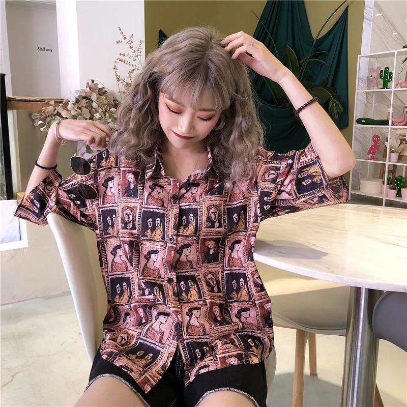 Женская одежда рубашки женская уличная с отложным воротником harajuku ulzzang модный