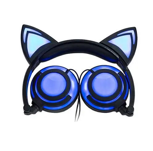 black with light Новые милые светящиеся кошачьи наушники для девочек светодиодная кошачья гарнитура уши детская светящаяся игровая гарнитура с подсветкой шлем Аудио - Цвет: black with light