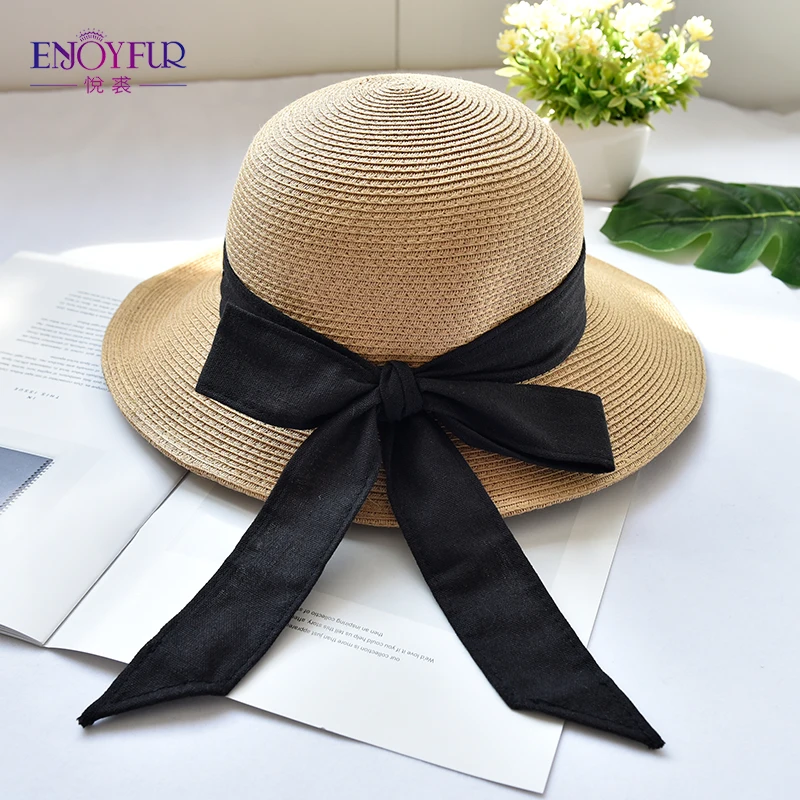 ENJOYFUR бумажные солнцезащитные шляпы для лета Packable пляжные кепки с бантом узел