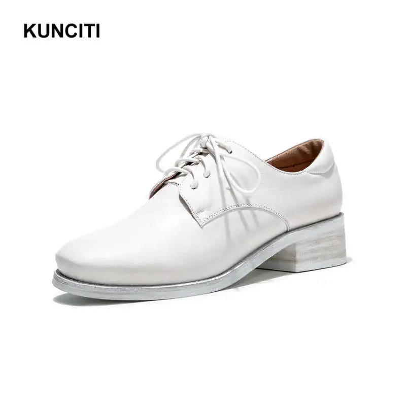 White KUNCITI/ женская повседневная обувь; обувь на плоской подошве из натуральной кожи; женская мягкая обувь; модные дизайнерские туфли без задника из овечьей кожи высокого качества; F909 - Цвет: White