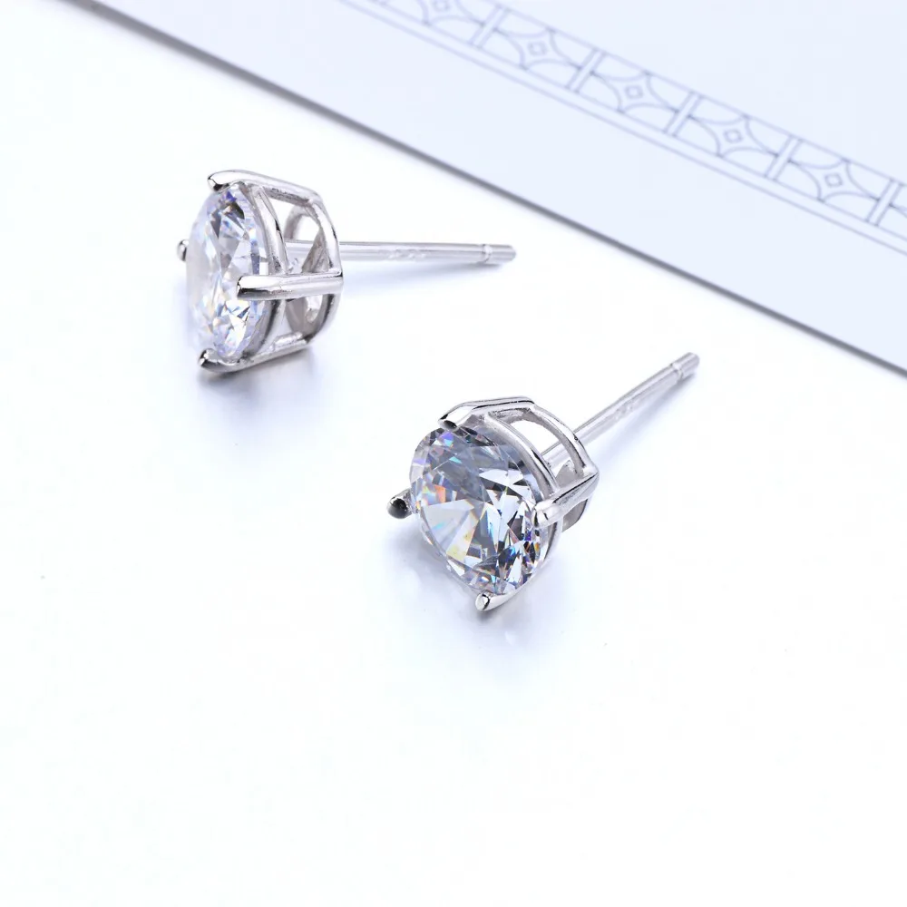 Женские серьги-гвоздики из стерлингового серебра 925 пробы с крупными фианитами