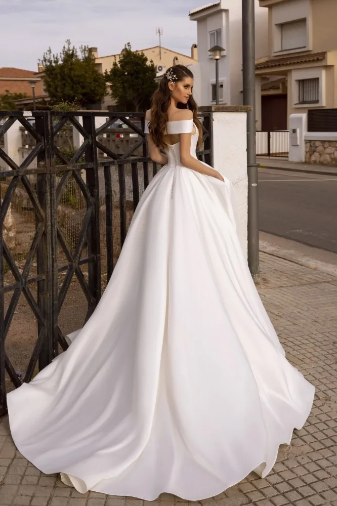 Vivian's Bridal, винтажное атласное свадебное платье со шлейфом, сексуальное, крест-накрест, с открытыми плечами, с молнией сзади, с вырезом, с карманом, свадебное платье