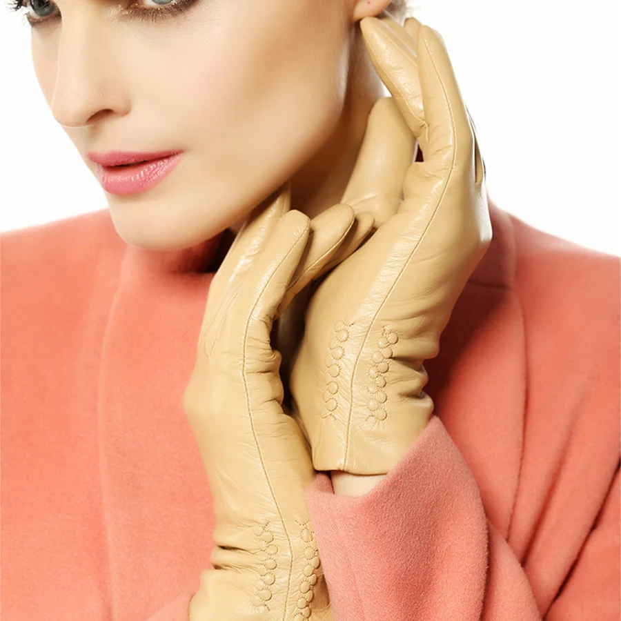 женские перчатки из натуральной кожи сенсорные для телефона модные зимние