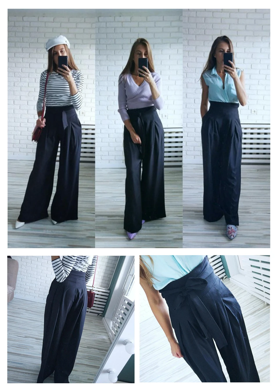SHEIN Плиссированные Брюки Палаццо Женские Элегантные Длинные Брюки С Высокой Талией