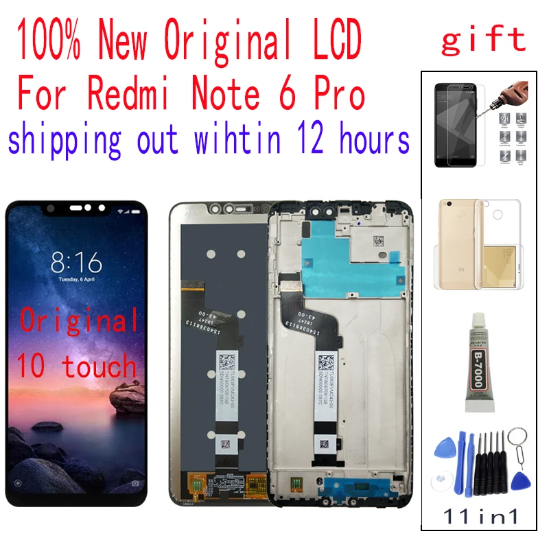 xiaomi Redmi Note 6 pro lcd сенсорный экран дигитайзер Note 6 pro ЖК-дисплей с рамкой Защитная пленка для ЖК-экрана мягкий чехол