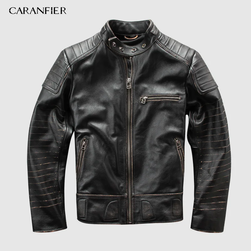 

Мужская винтажная мотоциклетная куртка CARANFIER, Многофункциональная куртка из натуральной кожи, съемные куртки, Бесплатная доставка DHL