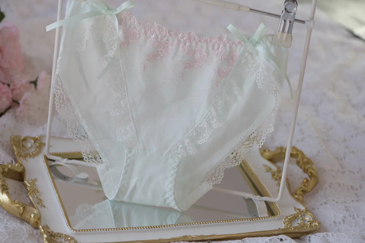 Японские хлопковые сексуальные кружевные трусики с милым бантом и вышивкой