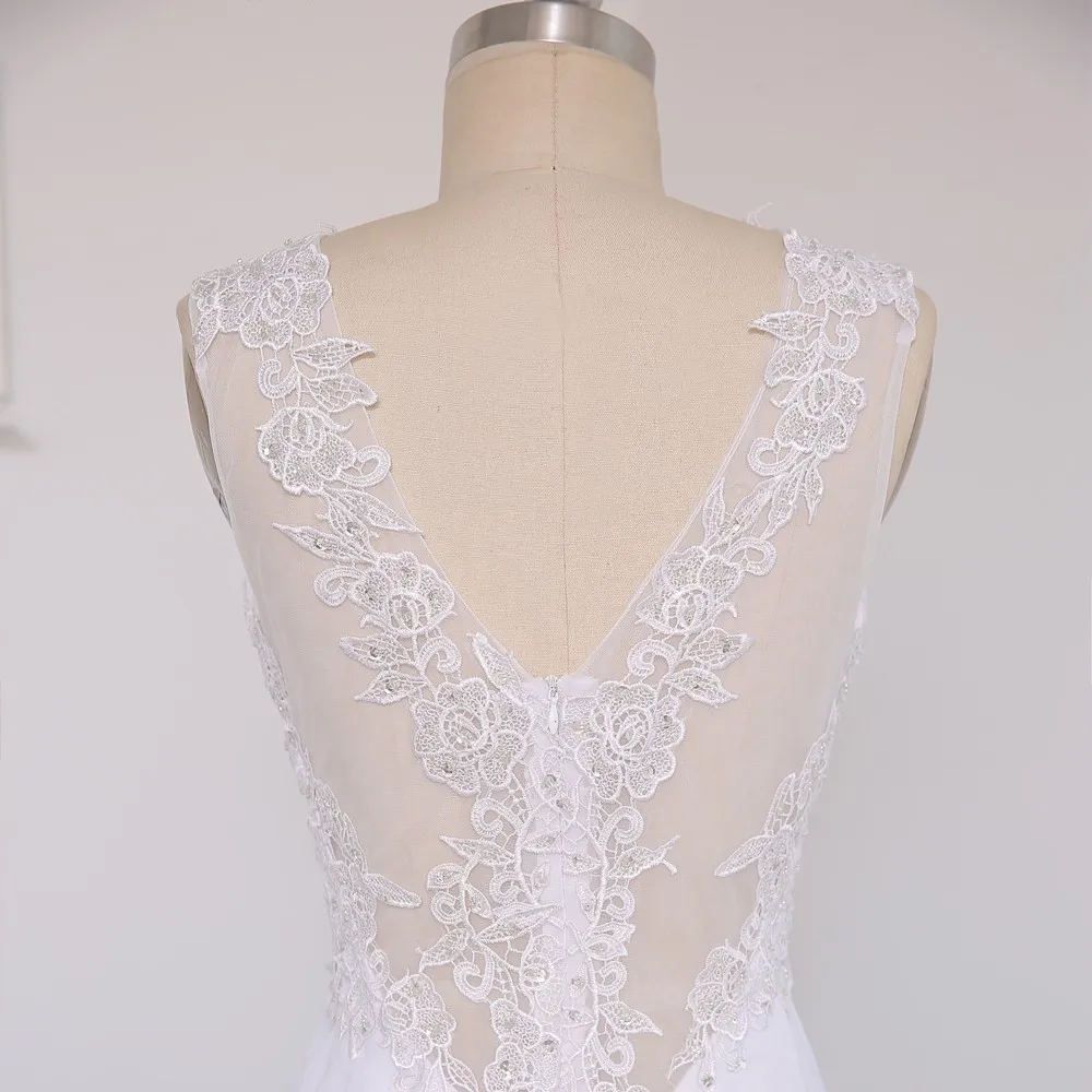 

Vestido De Noiva Beach Wedding Dresses A-line Deep V-neck Beaded Lace Vintage Wedding Gown Bridal Dresses Real Sample