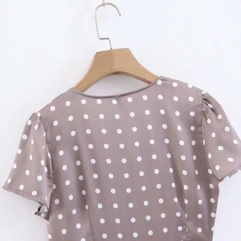 Элегантное женское платье в горошек с коротким рукавом сексуальное атласное