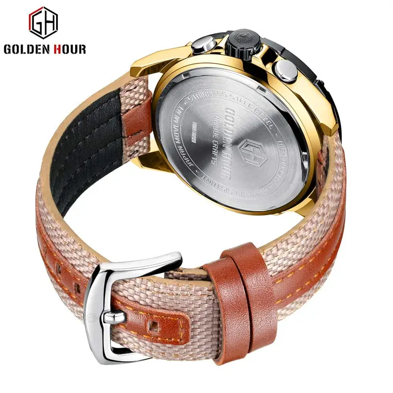Модные GOLDENHOUR цифровые часы Для мужчин Dual Time Дисплей холст нейлон группа светодио дный сигнализация календарь часы Водонепроницаемый бренд класса люкс