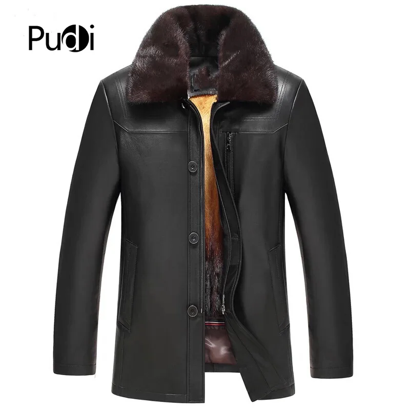 PUDI MT840 мужские Новые Модные Куртки из натуральной овечьей кожи с подкладкой из меха норки, осенне-зимняя повседневная верхняя одежда