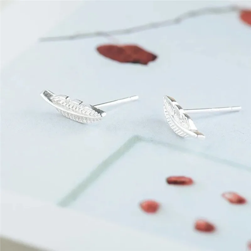 

GS 100% Real 925 Sterling Silver Women Earrings Feather Shape Earrings For Women Girls 2019 New Brincos Oorbellen Jewelry R4