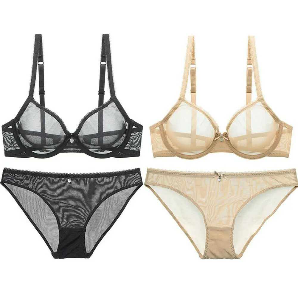 

YANDW Sexy Bra Panties Sales Separated Set Transparent Gauze See Through Underwear Women Erotic Lingerie Hollow Plus Size BH