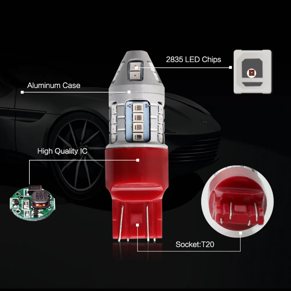2 шт. T20 LED 7443 W21/5 W WY21W лампы тормоза заднего хода парковочные задние фары DRL