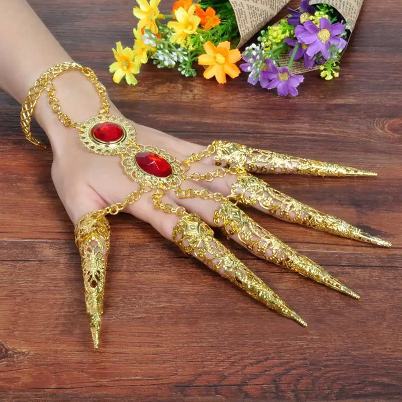 Women Dance Costume Bracelet Gold Avalokitesvara Nails Rhinestone Fingertips Finger Decoration tb104 | Украшения и аксессуары