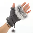 Женские зимние теплые перчатки, сексуальные перчатки из искусственного кроличьего меха, перчатки без пальцев, плюшевые полуперчатки для девочек, для игр в мобильном телефоне