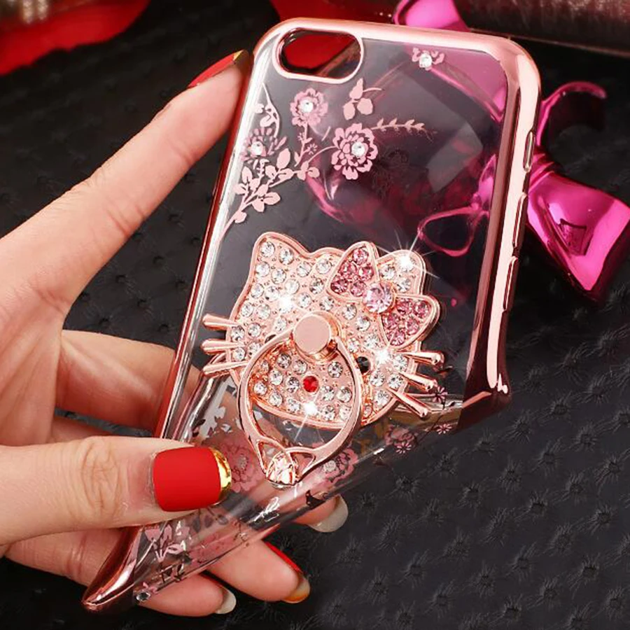 Secret Garden Flowers Rhinestone Phone Case For iPhone XS Max XR X 6 8 7 6s Plus Cute Cartoon Ring Holder Cover | Мобильные телефоны