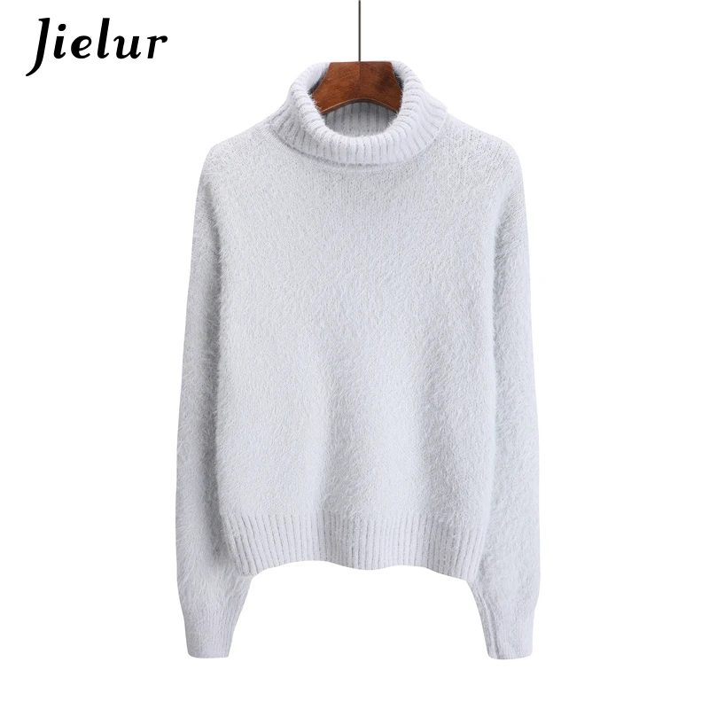Jielur Sweater Female Simple Solid Color Warm Comfortable Women's Turtleneck Gray Blue Korean Long Sleeve Winter Women | Женская