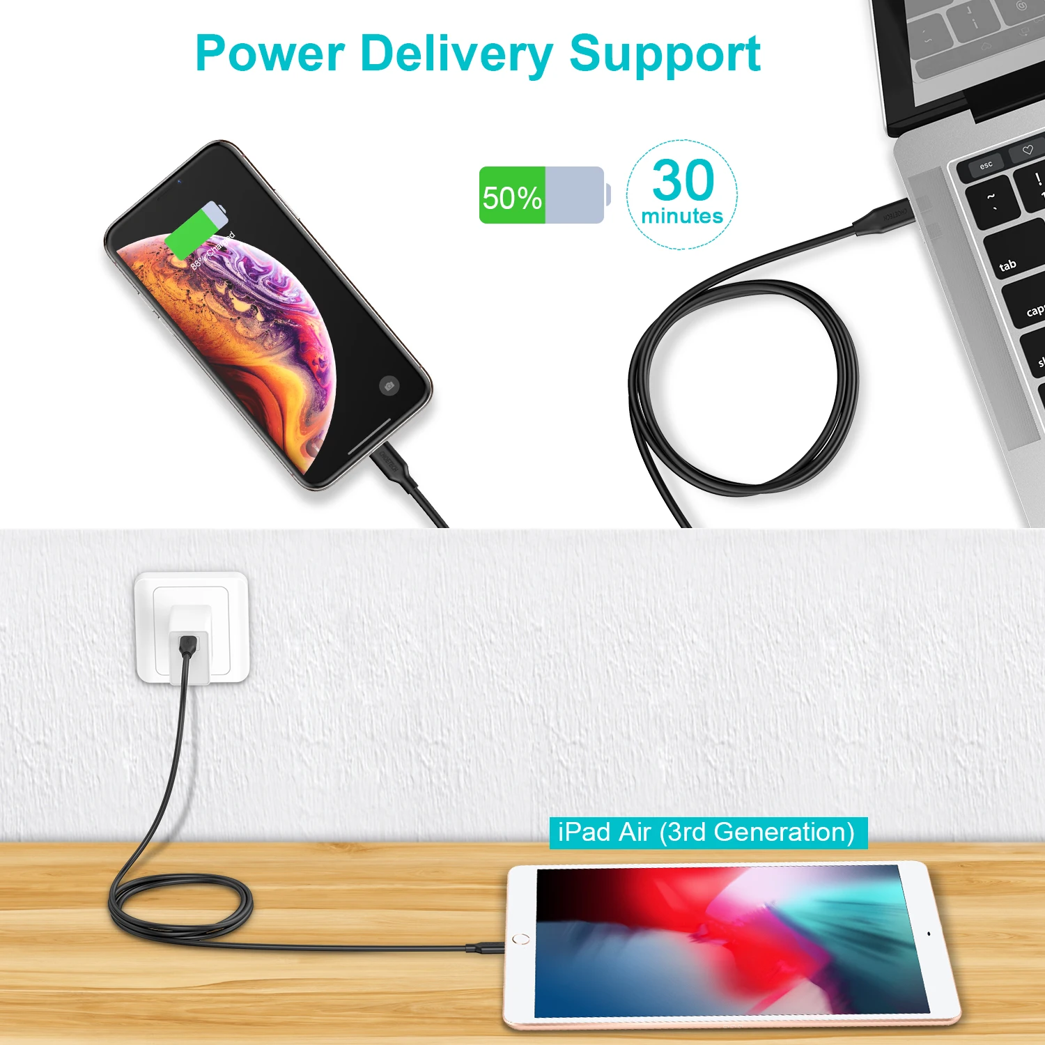 CHOETECH MFi USB C к Lightning Кабель для iPhone XR XS Max X type-C 2 м кабель для быстрой зарядки данных для iPad Macbook USB-C кабели