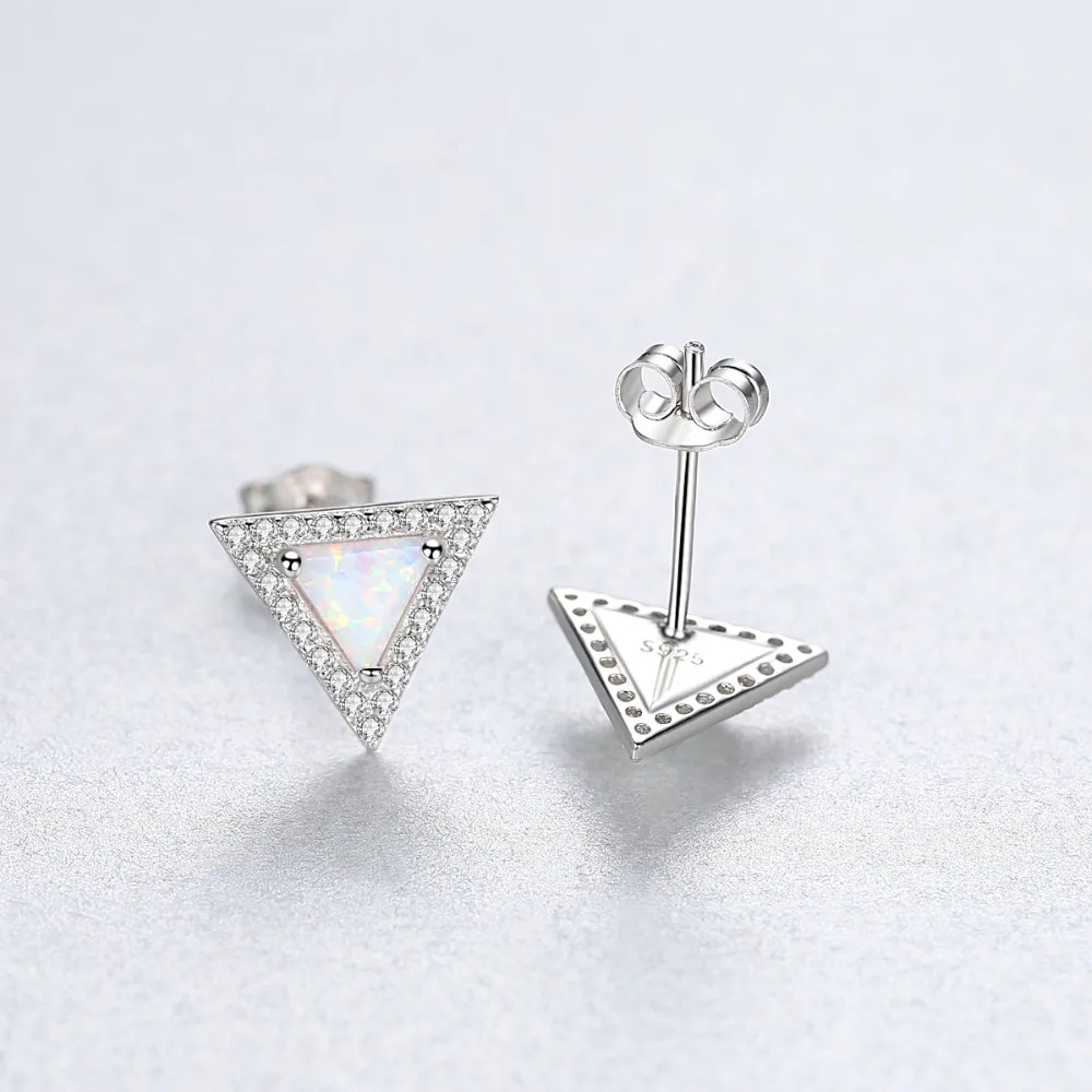 DR Created Triangle Fire Opal S925 Stud Earrings for Women 925 Sterling Silver 2019 Fine Jewelry Joyeria Fina Para Mujer Brinco | Украшения