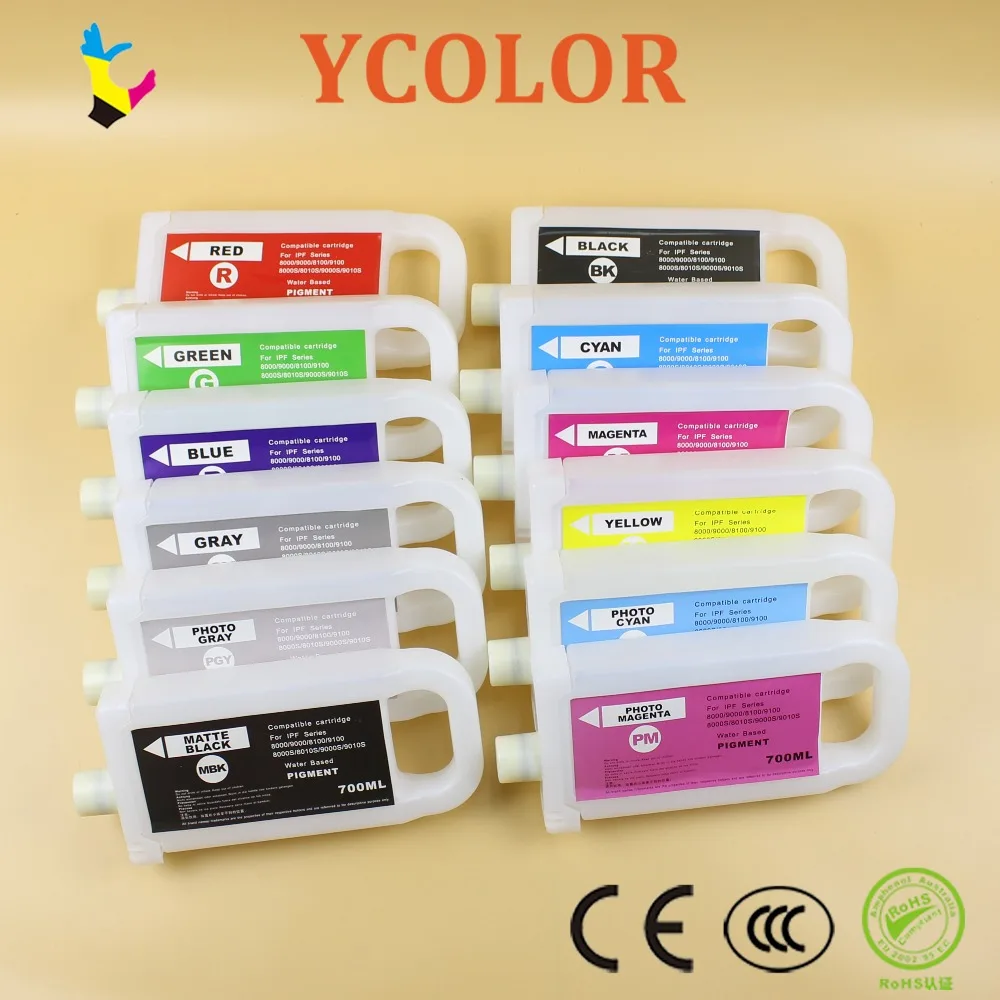 

700ML IPF 8000 9000 8100 9100 8010S 9000S 9010S Refillable Ink Cartridge For Canon PFI 701 702 301 Without Chip