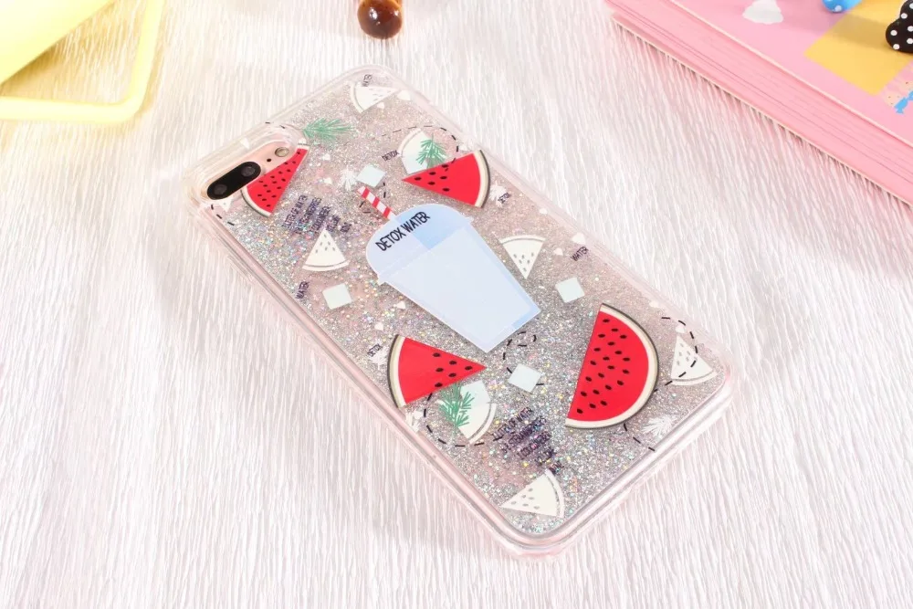 Super Cute Strawberry Kiwifruit Watermelon Detox Water Quicksand Shimmering Powder Plastic Case Cover For Iphone66S 7 7S 6P 7P |