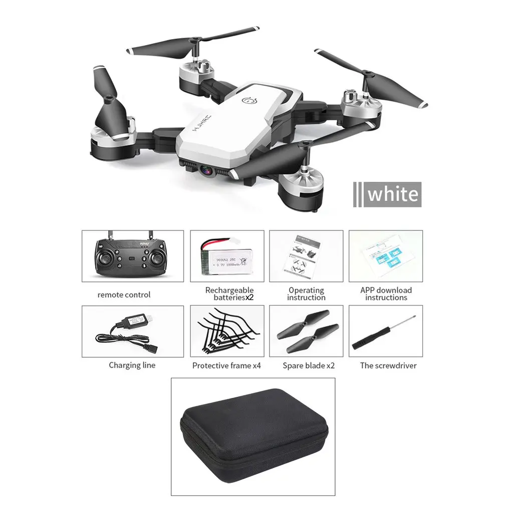 Белый HJ28-1 Foldable 5MP Camera RC Drone Wifi FPV Altitude Hold Gesture Photo/Video RC Quadcopter With Storage Bag& 2PCS Batteries - Цвет: Белый