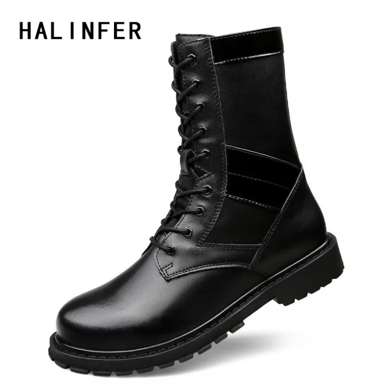 HALINFER Для мужчин работы Повседневное сапоги натуральная кожа ботинки мартенс