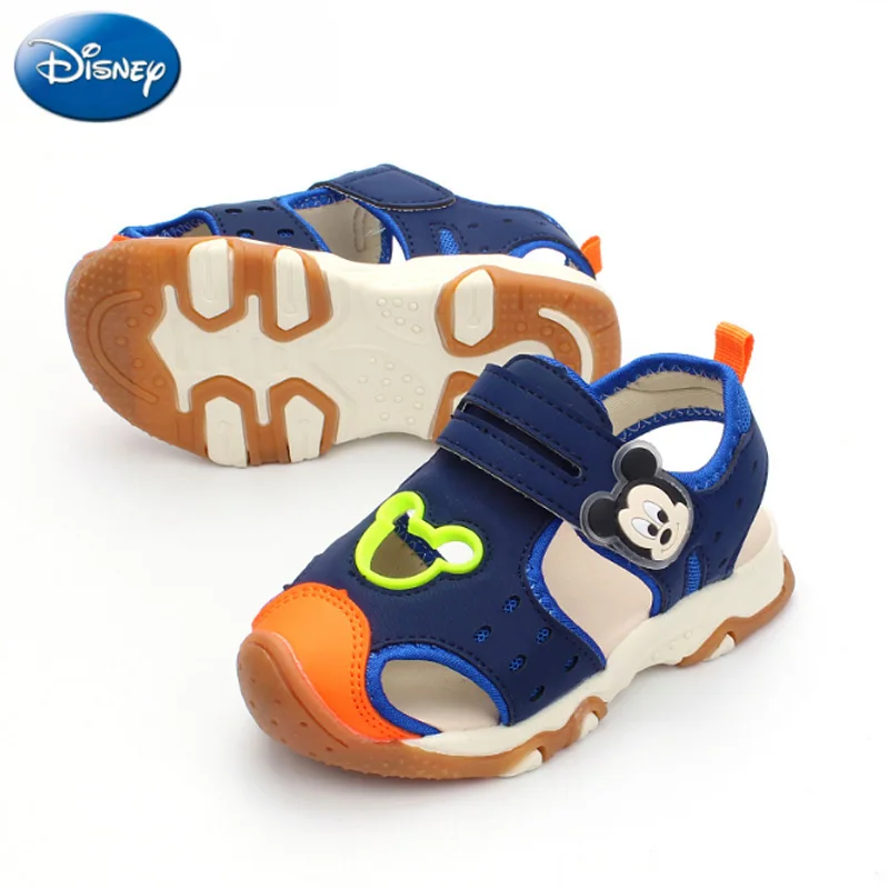 Disney мальчиков Босоножки Hook& Loop Лето Микки пляжные сандалии Мягкие Детские Prewalker подошва Indoor удобная мягкая подкладка - Цвет: Blue