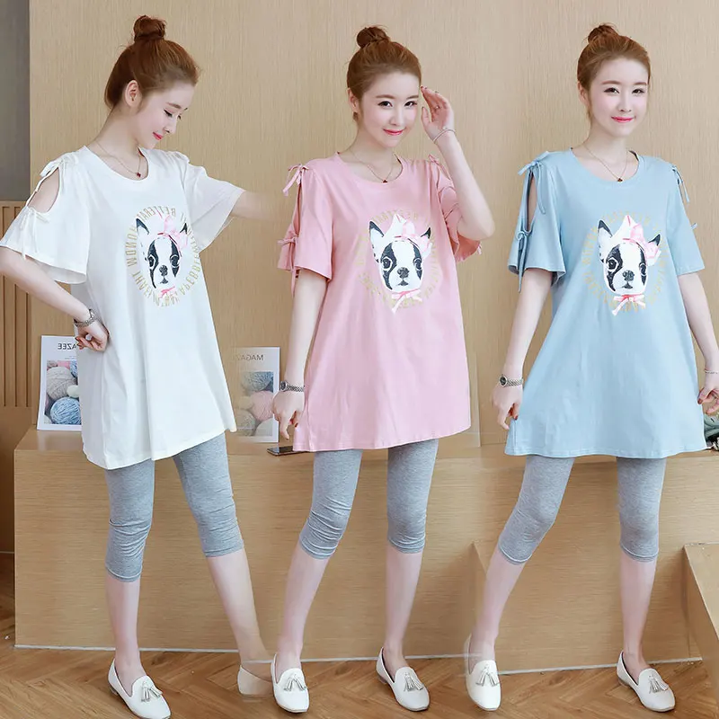 Модные летние Пижамные комплекты с коротким рукавом для беременных комплект