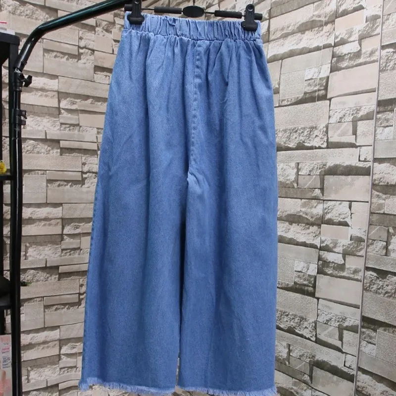 Джинсы женские с завязками и бахромой повседневные свободные штаны до щиколотки