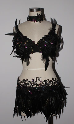 Костюм для танца живота с темными ангельскими перьями одежда румбы сальсы |