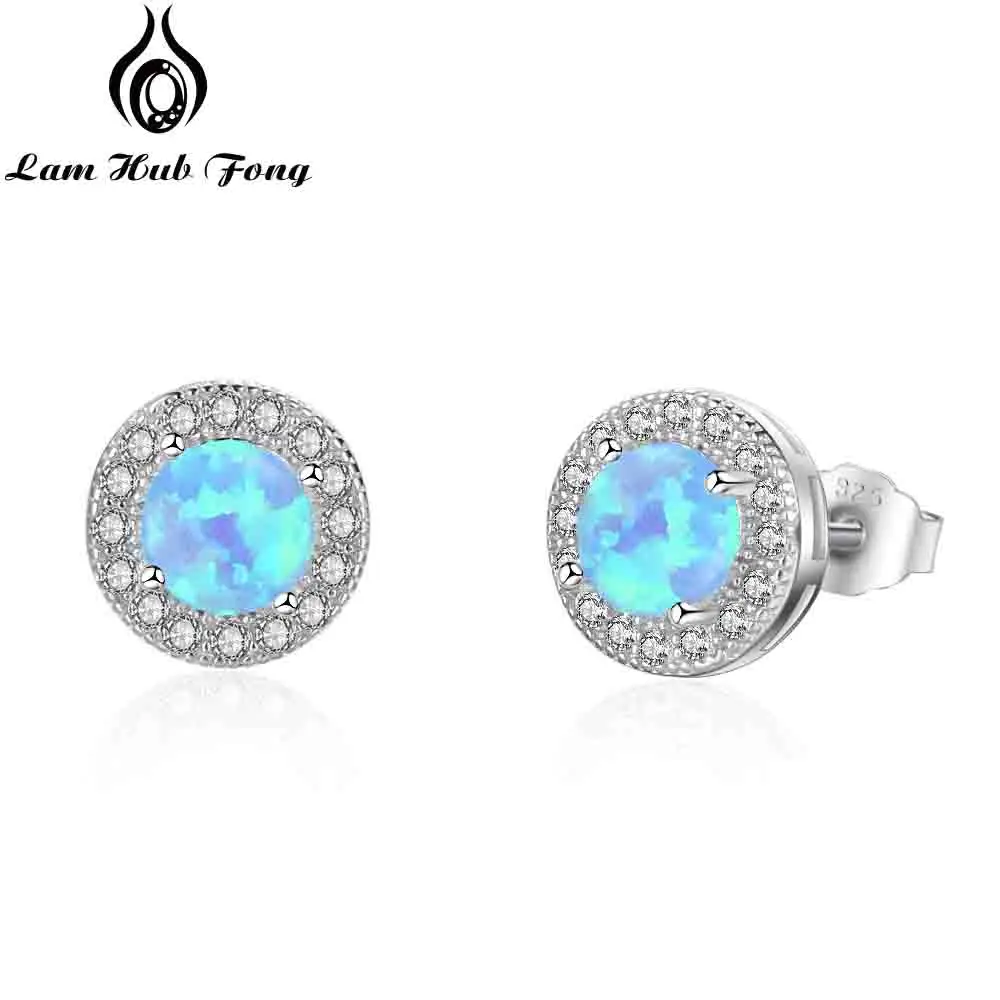 Blue Opal Классические 925 пробы серебряные серьги с цирконием кубической огранки 5 мм круглые белые опаловые серьги Свадебные украшения для невест(Lam Hub Fong - Цвет камня: Blue Opal
