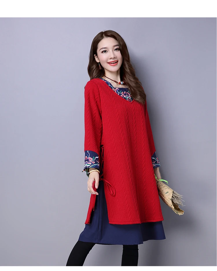 Women Plus Size M-XXL Long Sleeve Vintage False Two Autumn Winter Dress Warm Thermal Vestidos Women's Dresses New Arrival 2017 | Женская