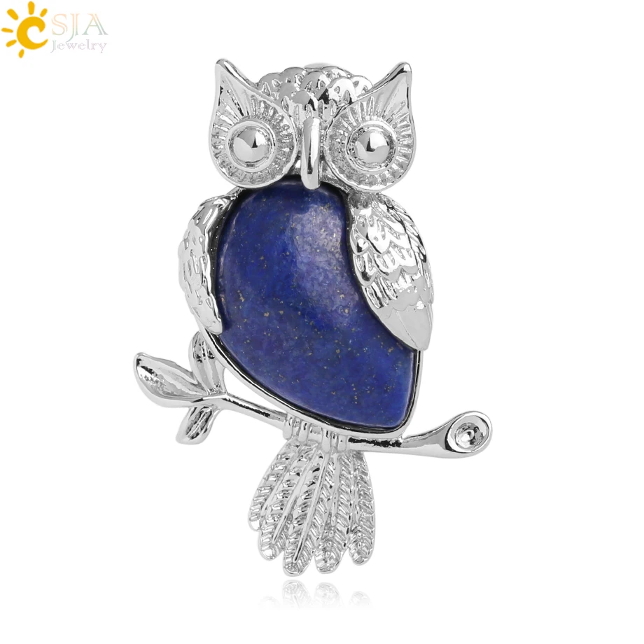 Lapis Lazuli CSJA животное сова кулон в форме капли воды в форме натуральный камень кварц кристалл серебряный цвет кулон для ожерелья для женщин мужчин ювелирные изделия G076 - Окраска металла: Lapis Lazuli
