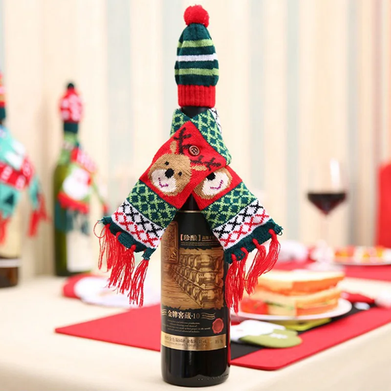 QuickDone Рождество бутылки вина украшения для дома Санта Клаус шарф шляпа костюм