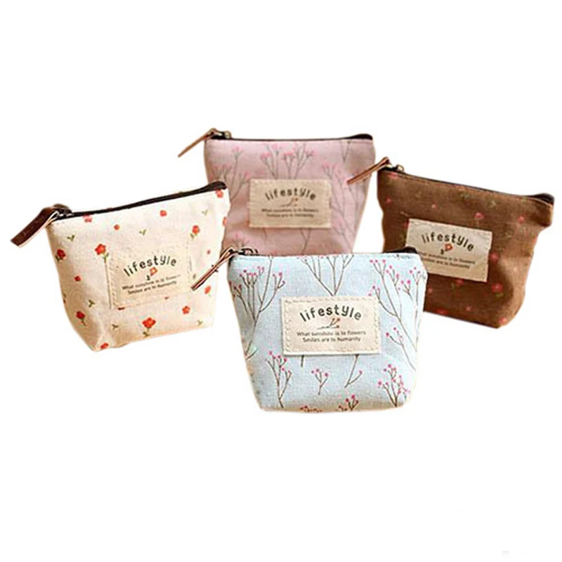 Женский маленький Повседневный холщовый кошелек с цветочным рисунком на молнии