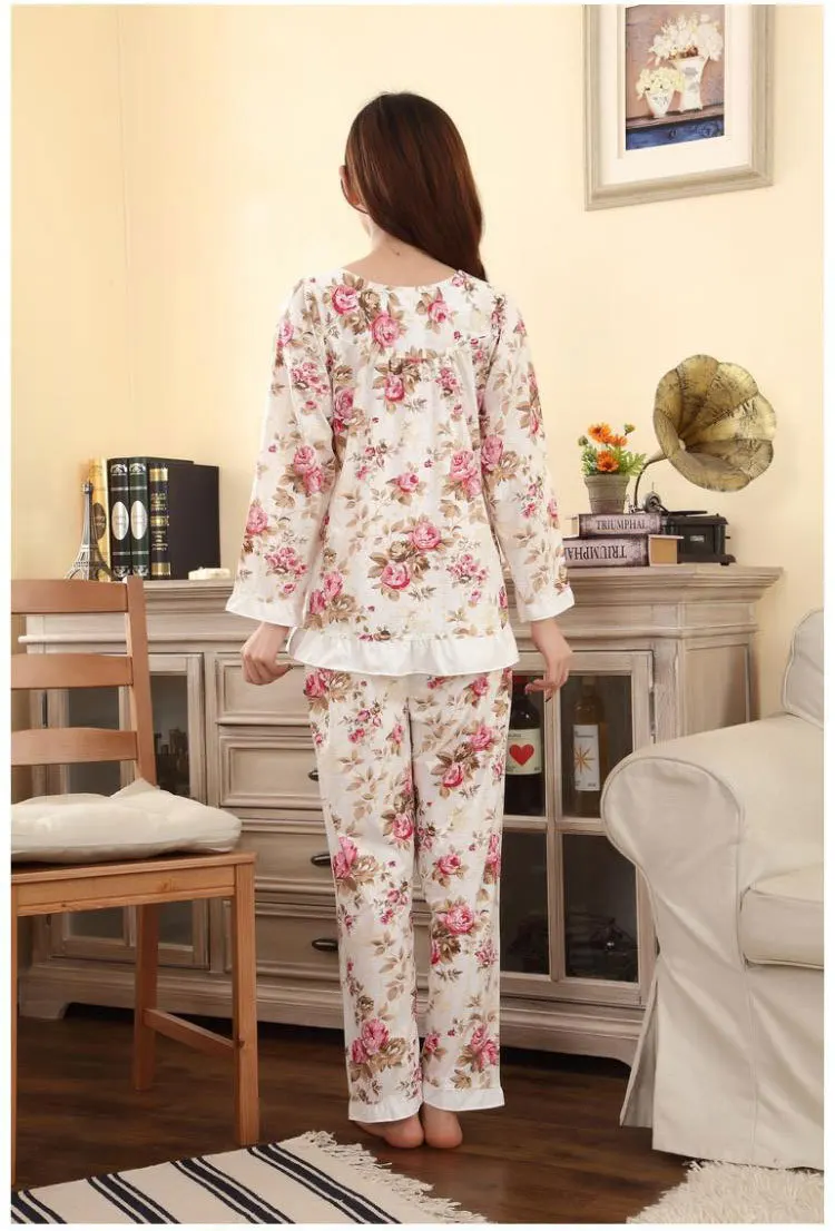 2018 Сезон весна осень Женские пижамные комплекты с цветочным узором в виде роз