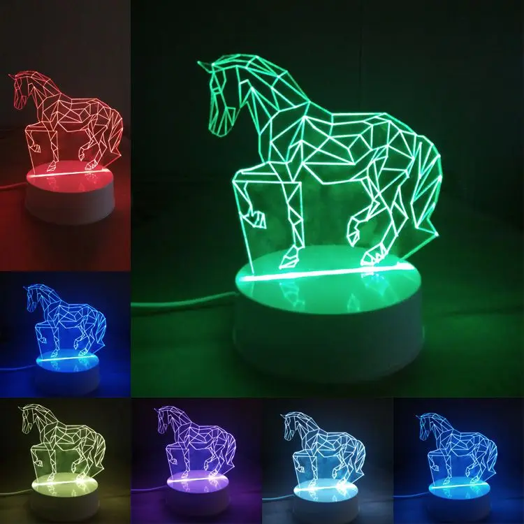 Ночник с 3D рисунком лошади светодиодный Настольный светильник изменением 7