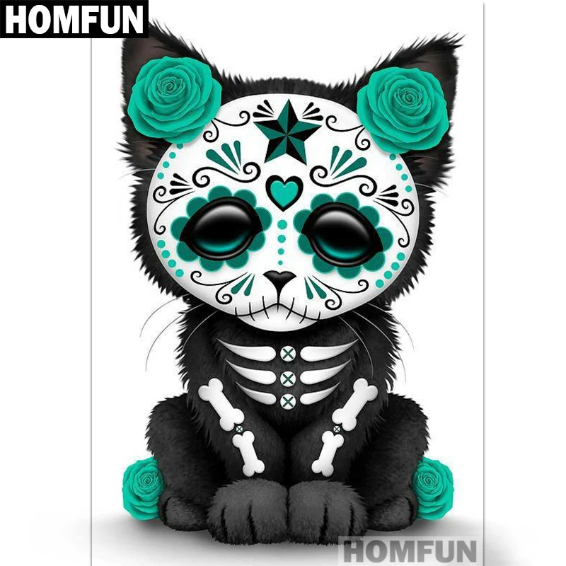 Алмазная живопись HOMFUN A01452 полноразмерная/круглая вышивка с изображением черепа
