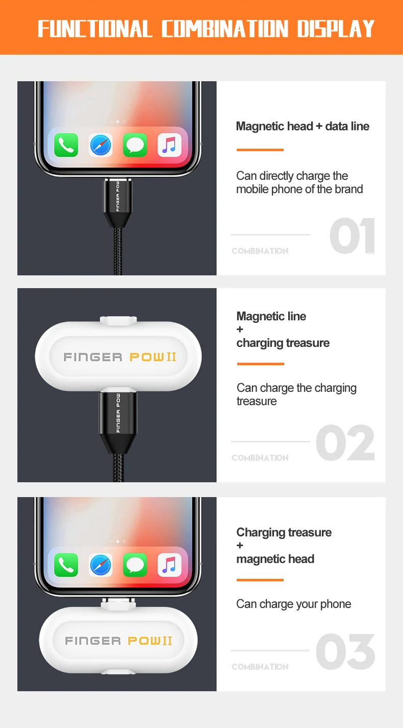 Fingerpow 1100 мАч Мини банк питания для iPhone/Android/type C Магнитный USB кабель для зарядки и передачи данных внешний аккумулятор 18650 Банк питания