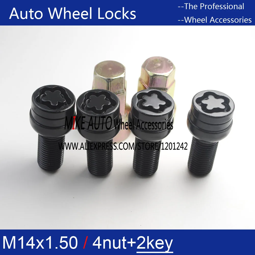 4 шт. для VW Golf Jetta Beetle Passat Колесный болт и 2 запорных гайки M14x1.5x27.5 8D0601139F 004 8D0 601 139F 1K0
